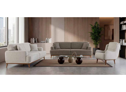 2x 3 Sitzer Sofa Sessel Stil modern Farbe beige neu weich Wohnzimmer