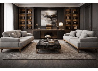 2x 3 Sitzer Sofa Stil modern Farbe grau neu weich bequem Wohnzimmer