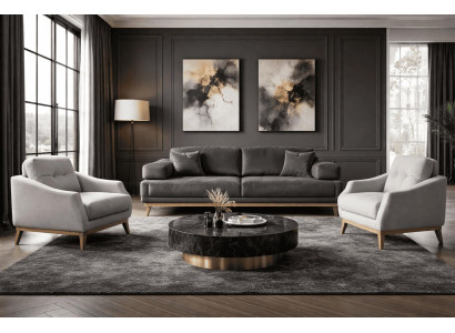 3 Sitzer Sofa 2x Sessel Stil modern Farbe schwarz grau neu Wohnzimmer