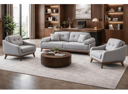 3 Sitzer Sofa 2x Sessel Wohnzimmer Stil modern Farbe grau neu weich