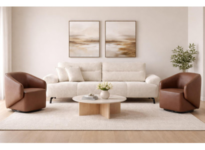 3 Sitzer Sofa 2x Sessel Wohnzimmer Stil modern Farbe weiß braun neu