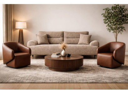 3 Sitzer Sofa 2x Sessel Wohnzimmer Stil modern Farbe braun neu praktisch