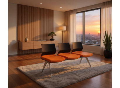 Besucherbank 3 Sitzer Orange Komfort Metall