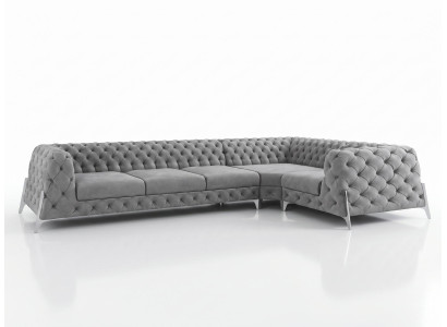 Luxuriöses graues L-förmiges Ecksofa großes Stoffsofa Chesterfield