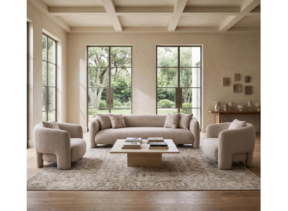 Modernes Textil Sofa Garnitur 3 Teilig 4 er Sofa 2 Sessel Beige