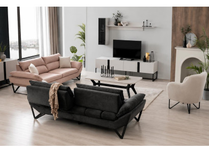 Modernes Wohnensemble mit TV-Lowboard, Couchtisch und Wandregal