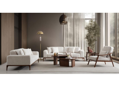 Modernes Sofa Set Creme Bouclé Elegant Lounge Design Wohnstil Neu