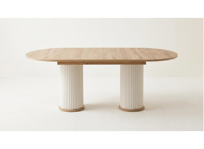 Tisch Stil modern Farbe beige neu bequem Wohnzimmer oval ausklappbar