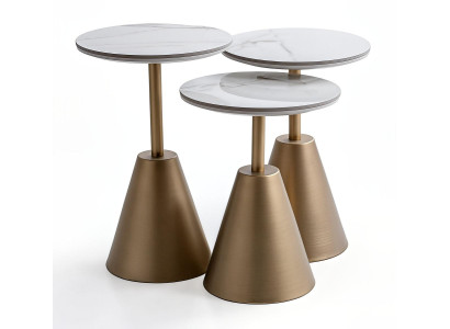 Beistelltisch Set 3tlg Modern Gold Weiß Marmor Optik Couchtisch Luxus