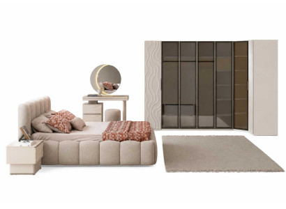 Schlafzimmer Set Bett mit 2x Nachttische Luxuriöser Eckschrank Set 7tlg