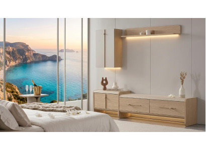 Wohnwand Schrank Sideboard Regal Wohnzimmer Stil modern Farbe beige praktisch