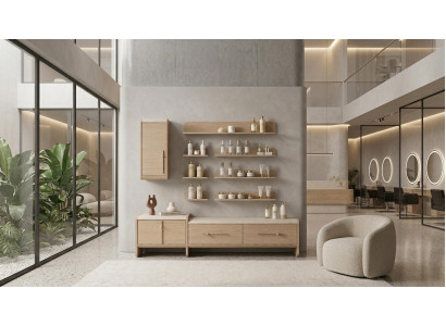 Wohnwand Schrank Sideboard Block Oberes Regal Wohnzimmer Stil modern Farbe beige