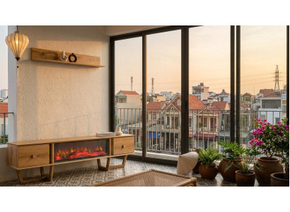 Wohnwand Schrank Sideboard Wohnzimmer Stil modern braun  praktisch Deko Kamin