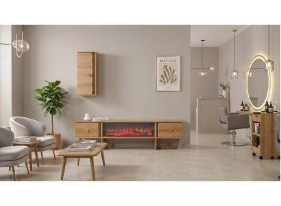 Deko Kamin Sideboard Wohnzimmer Stil modern Farbe braun neu praktisch