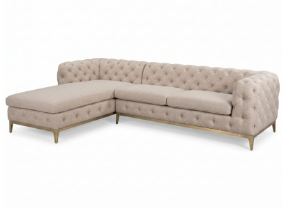 Beiges L-förmiges Ecksofa Chesterfield luxuriöses großes Sofa Wohnzimmermöbel