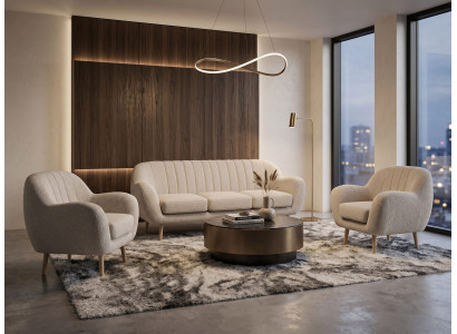 Beiges Wohnzimmer-Set 3-Sitzer-Sofa Stoffsessel hochwertige Polstermöbel