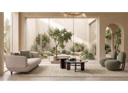 Modernes Sofa Sessel Set Bouclé Beige Grün Holzbeine Couch Möbel Polster