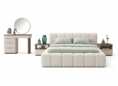 Schlafzimmer Design Set Bett mit 2x Nachttische Luxusmöbel Schminktisch