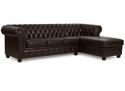 Dunkelbraunes L-förmiges Ecksofa Chesterfield Gestepptes Ledersofa