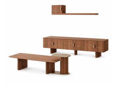 Wohnzimmer Wohnwand Wandregal Komplett TV-Lowboard Couchtisch Set 5tlg