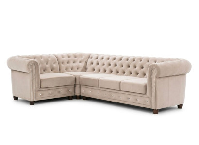 Beiges L-förmiges Ecksofa gestepptes Sofa Chesterfield klassischer Stil