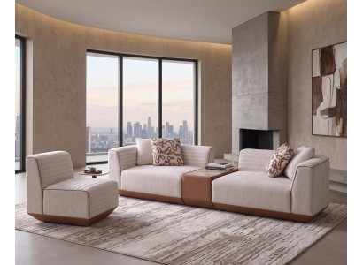 Beige Wohnzimmer Polstergarnitur 3-Sitzer Couch Loungesessel 2tlg
