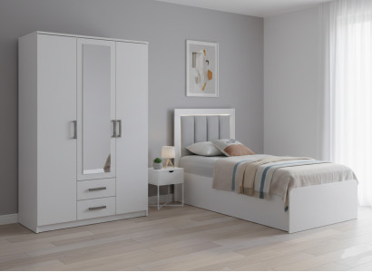 Modernes 2-teiliges Jugendzimmer-Set: Bett und Kleiderschrank
