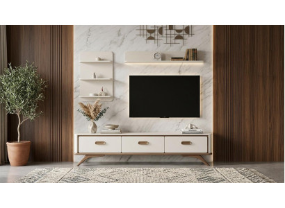 TV Board Wandschrank Wandregal Stil modern weiß Wohnzimmer praktisch