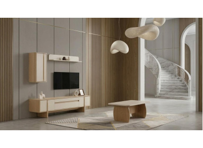 Tisch TV board Wandschrank Wandregal Stil modern beige rechteckig bequem