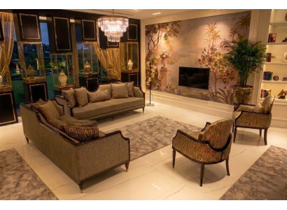 Stilvolle Polstergruppe Sofa Sessel Wohnzimmer Möbel Komfort Design