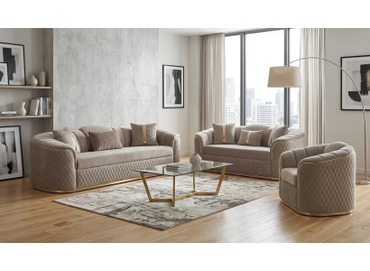 Moderne Hellgraue Textilgarnitur Edle Sofas 2-Sitzer Couch Sessel