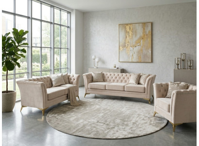 Beiges Wohnzimmer-Set 3+2+1-Sitzer-Sofas Chesterfield Gesteppte Sofas Sessel