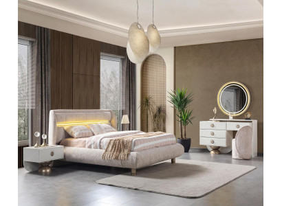 Bett 2x Nachttische Frisiertisch Schlafzimmer neu weiß goldfarben