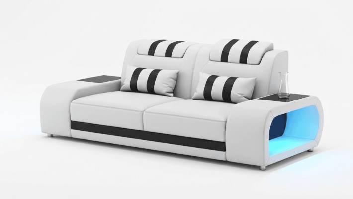 2-Sitzer Ledersofa Modern Weiß Schwarz Elegant LED Ablage Komfort *