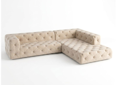 Beiges L-förmiges Ecksofa Gestepptes Stoffsofa Chesterfield Wohnzimmer