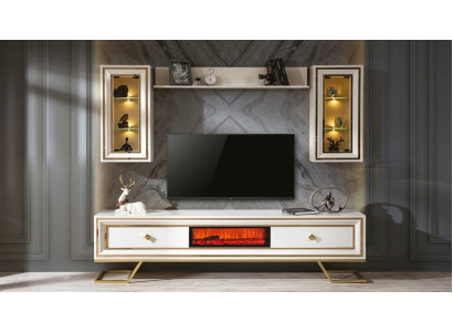 TV Möbel Stil modern weiß Kamin geräumig praktisch Wohnzimmer bequem