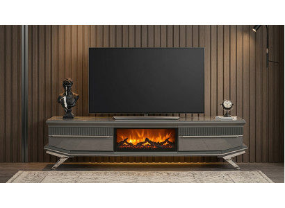 TV Board Stil modern schwarz Kamin geräumig praktisch Wohnzimmer bequem