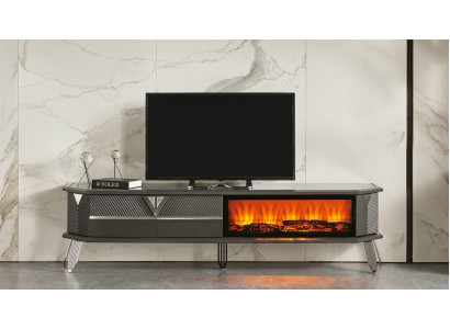 TV Board Stil modern schwarz Kamin geräumig praktisch bequem Wohnzimmer
