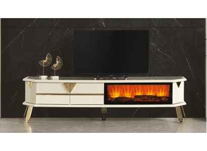 TV Board Stil modern weiß Kamin geräumig praktisch Wohnzimmer komfortabel