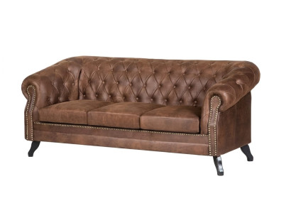 Braunes 3-Sitzer-Sofa Ledersofa Klassiker Chesterfield Sofas Wohnzimmer