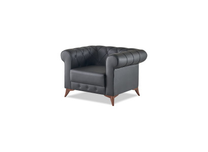 Chesterfield Sessel klassisch Leder silbergrau elegant Knöpfe Komfort