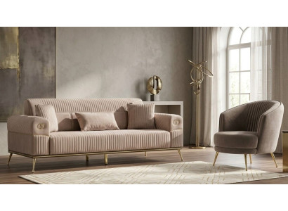 Sofa Set 1x 3-Sitzer Sofa 1x Sessel Beige Grau Moderner Stil Luxuriöse