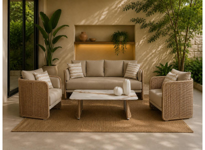 Gartenmöbel Set Sofa Sessel Couchtisch Beige Grau Modern Terrasse