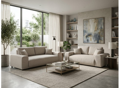 Großes beiges Wohnzimmer-Set 3+2-Sitzer-Sofas Stoffsofas modern Wohnzimmer