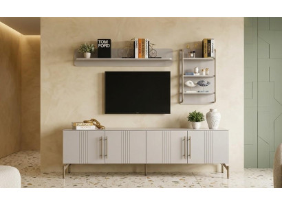 TV Lowboard 2x Wandregal Wohnzimmer modern grau geräumig