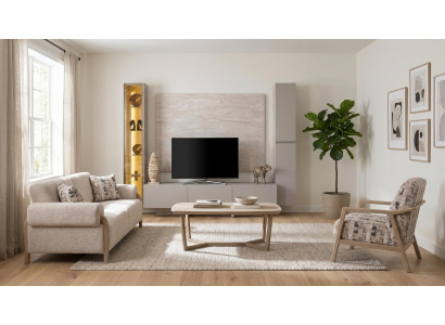 Modernes TV Wohnwand Set Couchtisch Sofa 3+1 Sitzer Beige Design Luxus