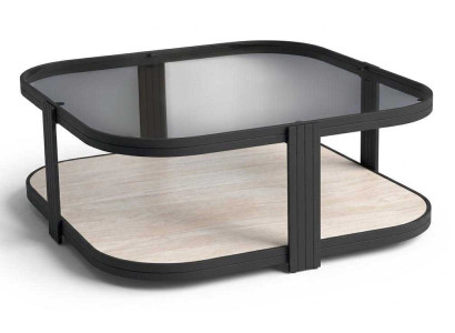 Couchtisch Schwarz Glas Holz Ablage Modern Wohnzimmertisch Design Edel