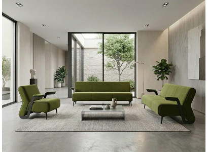 Sofa Sessel modern olivgrün elegant Leder minimalistisch