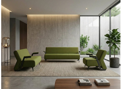 Modernes Wohnzimmer Set Sofa 2 Sessel Grün Polstermöbel