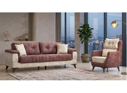 Sofa Set 1x 3-Sitzer Sofa 1x Sessel  Chesterfield Rot Beige Stilvoll